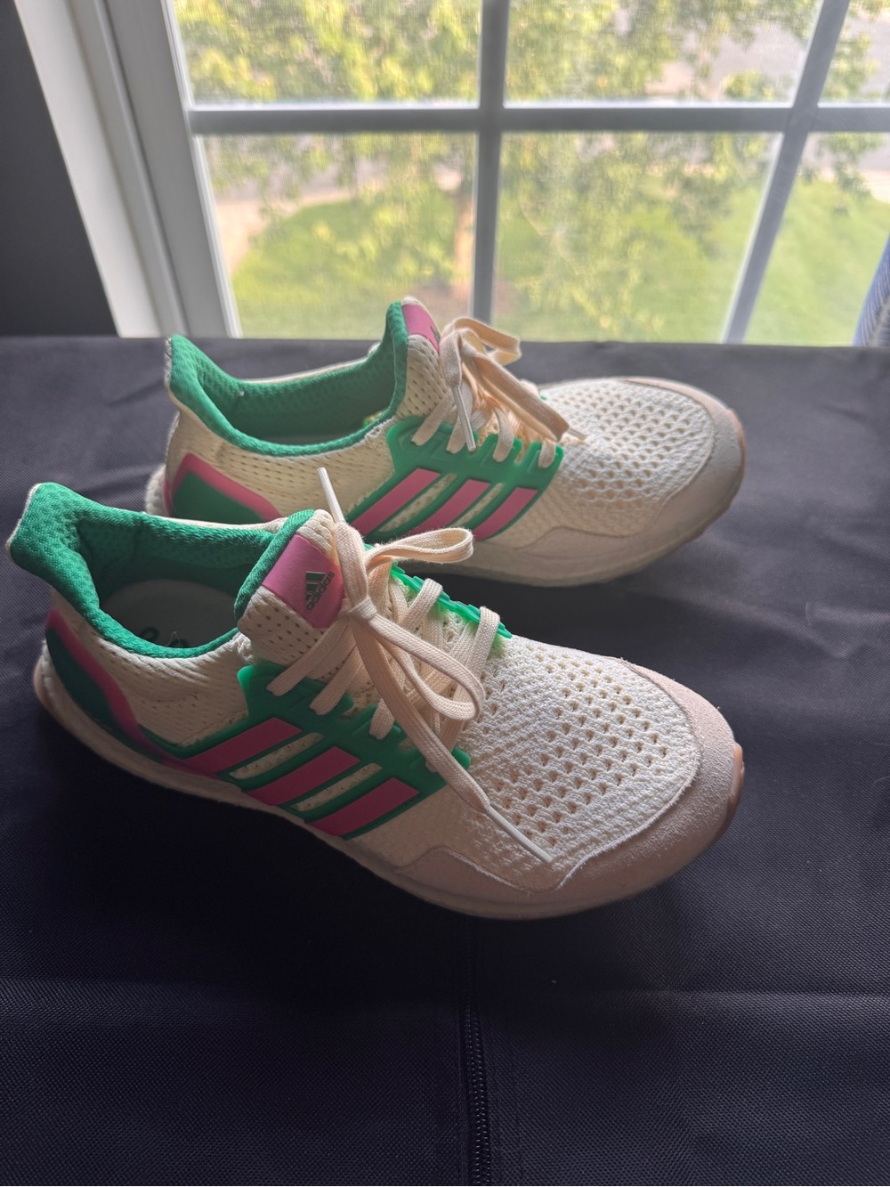adidas Ultraboost 1.0 Cream Sneakers with Green and Pink Accents